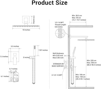 Shower Faucet Set, Wall Mount 10 Inch Square Rainfall Shower Head and Handle Set Single Handle Shower System Set with Female Threads Valve Body and Trim Included (Oil Rubbed Bronze)