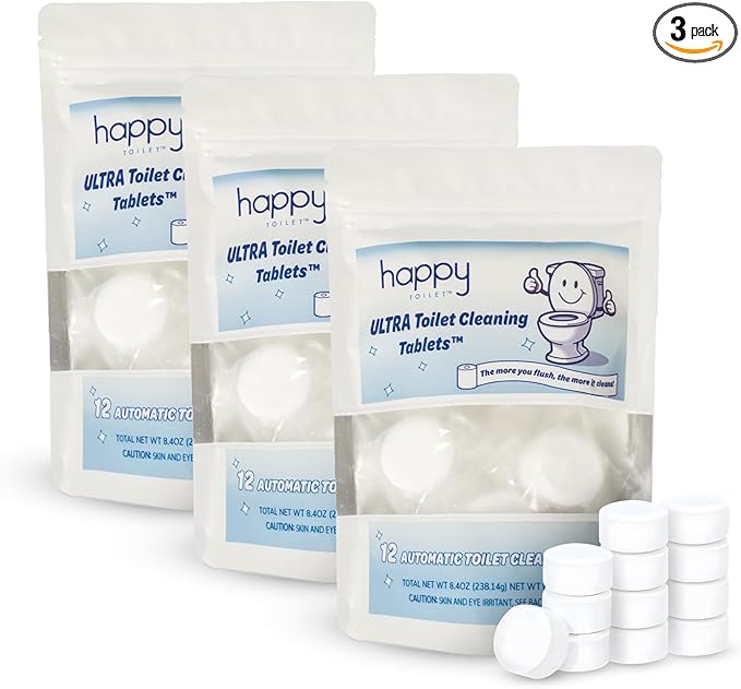Happy Toilet Cleaner Automatic Toilet Bowl Cleaner Tablets Ultra-Strength Bathroom Toilet Tank Cleaner Tablets for Tank - Toilet Bowl Cleaners Resealable 36-Pack Bag
