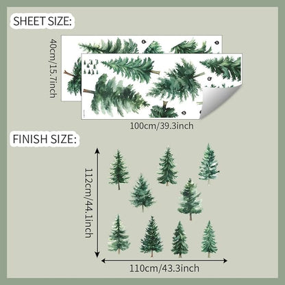 Watercolor Pine Tree Wall Decals Green Pine Tree Wall Sticker Forest Nature Woodland Home Decor for Nursery Bedroom Living Room