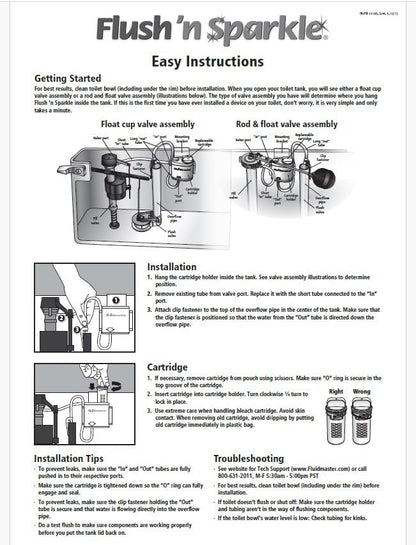 Fluidmaster 8302P8 Flush 'n Sparkle Automatic Toilet Bowl Cleaning System Refills, Bleach 2-Pack