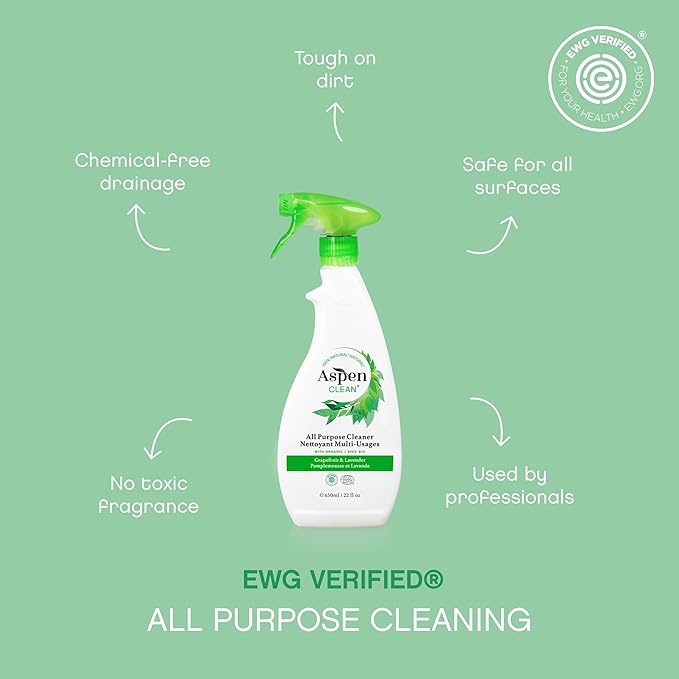 AspenClean | All-Purpose Spray Cleaner | Streak-Free Multi-Surface Cleaner with Essential Oils | Non - Toxic | 100% Natural | EWG Verified | Pack of 2