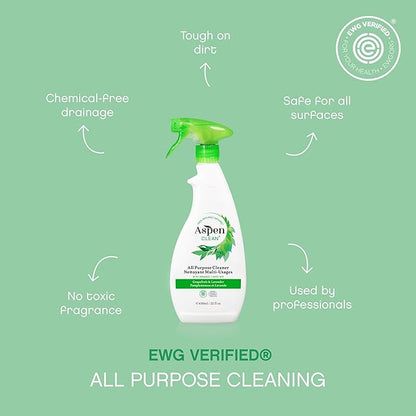 AspenClean | All-Purpose Spray Cleaner | Streak-Free Multi-Surface Cleaner with Essential Oils | Non - Toxic | 100% Natural | EWG Verified | Pack of 2