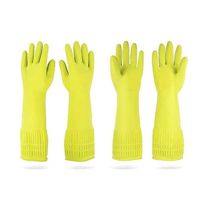 Mamison 2 Pairs Reusable Waterproof Household Dishwashing Cleaning Rubber Gloves, Non-Slip Kitchen Glove (Green, Large (Pack of 2))
