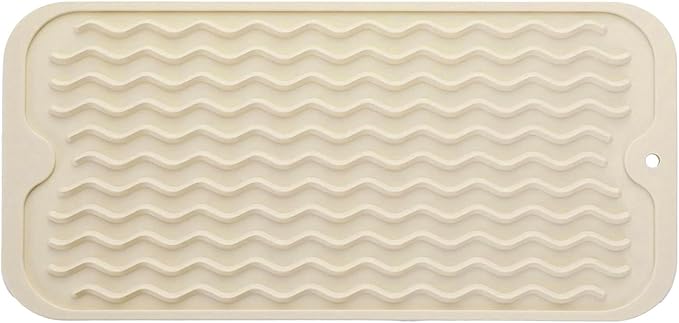 Silicone Dish Drying Mat for Multiple Usage, Easy clean, Eco-friendly, Heat-resistant Dish Drainer Mat for Kitchen Counter,Sink,Refrigerator or Drawer liner (12" x 6", BEIGE)