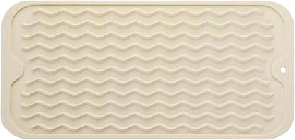 Silicone Dish Drying Mat for Multiple Usage, Easy clean, Eco-friendly, Heat-resistant Dish Drainer Mat for Kitchen Counter,Sink,Refrigerator or Drawer liner (12" x 6", BEIGE)