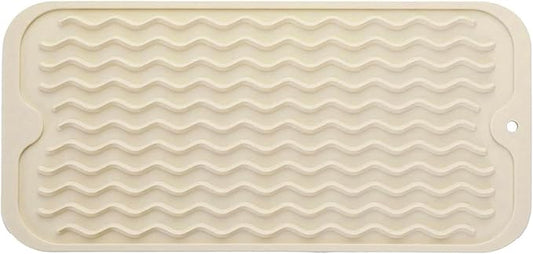 Silicone Dish Drying Mat for Multiple Usage, Easy clean, Eco-friendly, Heat-resistant Dish Drainer Mat for Kitchen Counter,Sink,Refrigerator or Drawer liner (12" x 6", BEIGE)