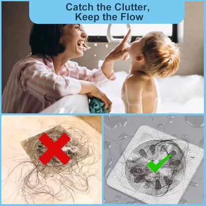 30 PC Disposable Shower Drain Hair Catcher Stickers 4"x4" Strong Adhesive Mesh Covers for Bathroom, Kitchen & Laundry Easy Apply & Remove