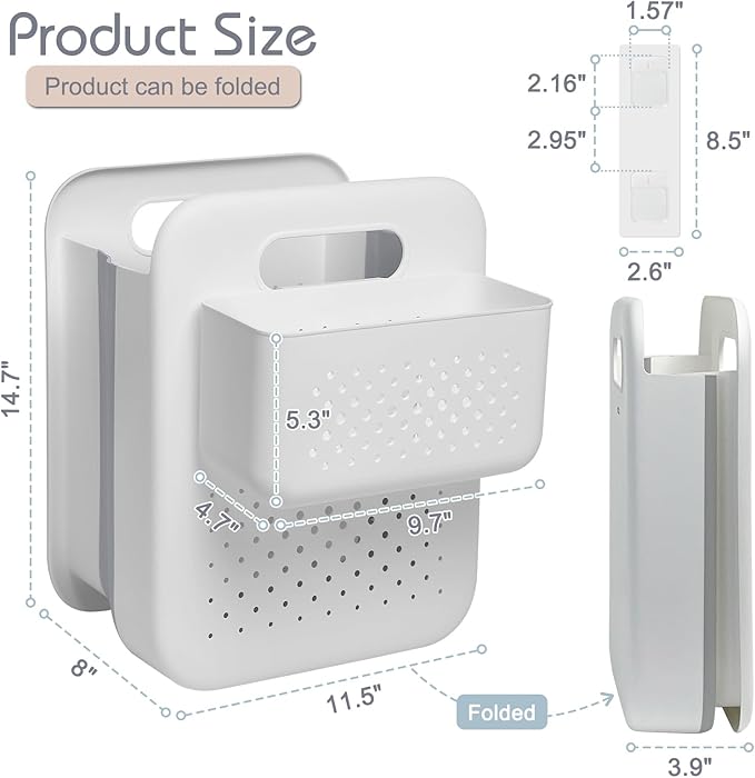 Small Collapsible Laundry Basket, Space-Saving Wall-Mounted Hamper with Detachable Mini-Basket, Portable Hanging Organizer for Clothes, Underwear Socks. (White)