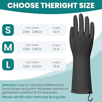 4 Pairs Rubber Dishwashing Gloves with Hanging Hooks - Reusable Cleaning Gloves for Kitchen & Household, Non-Slip, Durable and Flexible (Medium, 4 Colors)