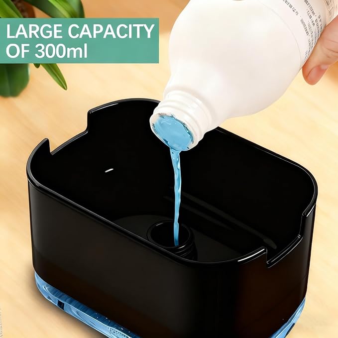 Dish Soap Dispenser and Sponge Support, Sink Soap Pump Dispenser, Liquid Soap Dispenser, Kitchen Detergent Press Box, Suitable for Kitchens, Bathrooms and Sinks (Black)