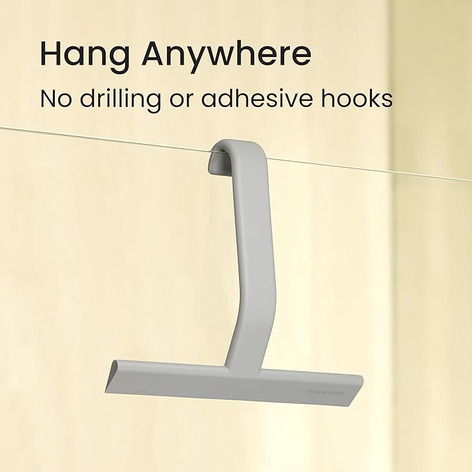 dancemoon JustHang Shower Squeegee for Glass Doors, All-in-One Award-Winning Silicone Squeegee with Built-in Hook for Bathroom, Window, Mirror, Tile Wall, Car, Streak-Free Cleaner Tool, 10-Inch Gray