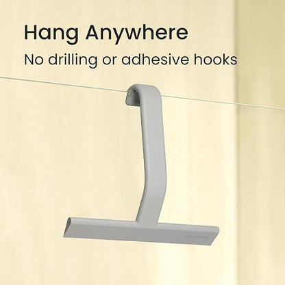 dancemoon JustHang Shower Squeegee for Glass Doors, All-in-One Award-Winning Silicone Squeegee with Built-in Hook for Bathroom, Window, Mirror, Tile Wall, Car, Streak-Free Cleaner Tool, 10-Inch Gray
