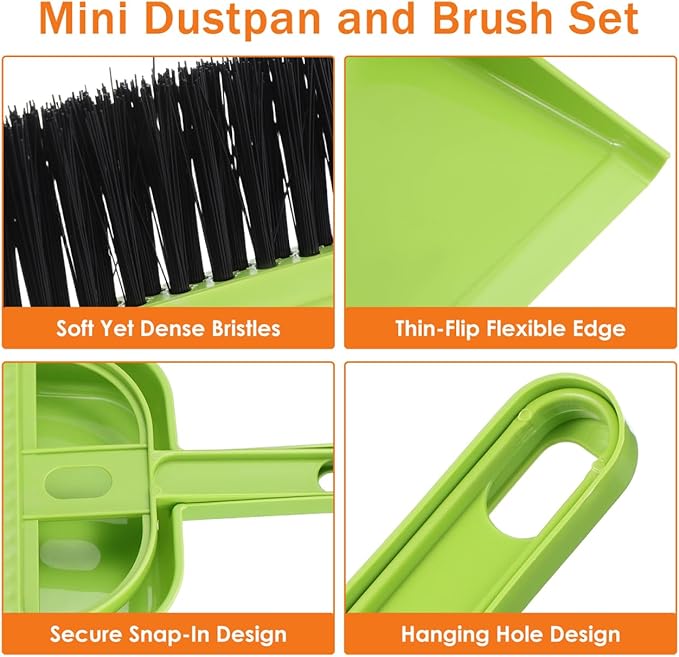 Healifty 18 Pack Mini Dust Pan and Brush Set, Small Broom and Dustpan with Handle for Pets Kids Desk Home Camping Hand Cleaning Supplies
