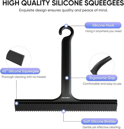 Shower Squeegee for Shower Glass Door Bathroom Accessories, Dual Head Wiper Cleans Water & Hair, Silicone Blade, Non-Slip Long Handle, Glass Window Door Wall Tile Cleaner