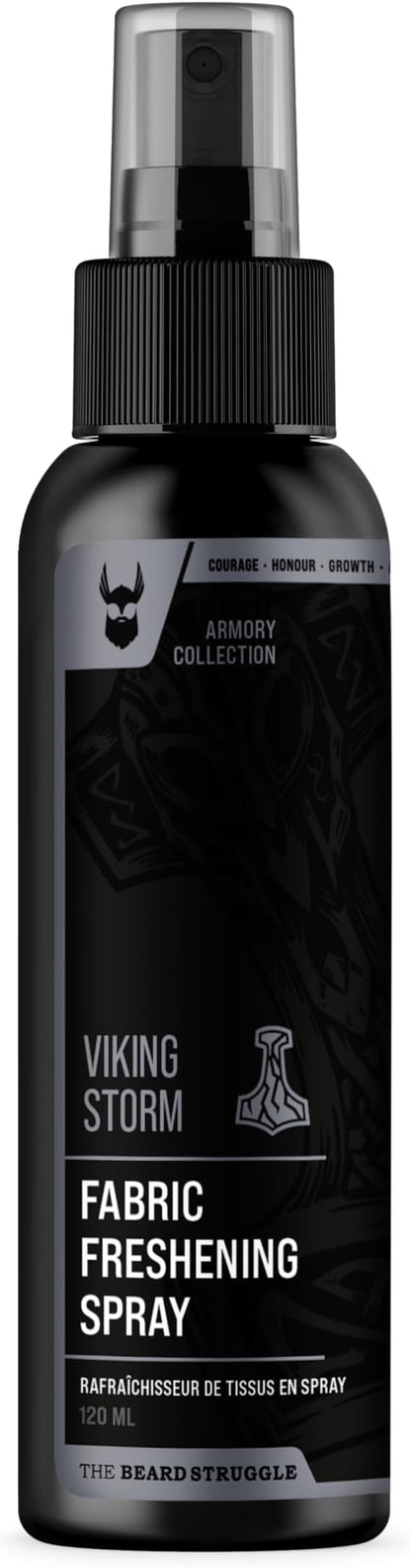 Fabric Freshener Spray by The Beard Struggle - Linen Spray Freshener for Cloths, Bed & Room Air Freshener - Odor Eliminator with Luxury Fragrance - Viking Storm, Silver Collection (120ml)