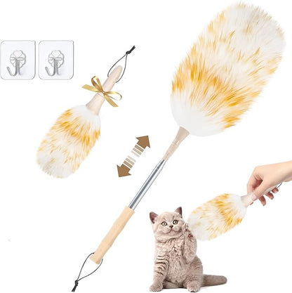 LOVECO Feather Duster for Cleaning, Extendable Lambswool Duster 29-49 Inch for Cleaning Fans, Ceiling, Includes: Sticky Hooks×2, Small Duster×1, Electrostatic Dusters Suitable for Office, Home, Car