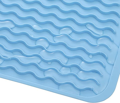 MicoYang Silicone Dish Drying Mat for Multiple Usage,Easy clean,Eco-friendly,Heat-resistant Silicone Mat for Kitchen Counter or Sink,Refrigerator or drawer liner Light Blue L 16 inches x 12 inches