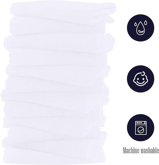 16 Pack Baby Washcloths - 10x10 Inch, Microfiber baby towel - Absorbent and Soft baby Wash Clothes for Newborns, Infants and Toddlers - Quick Dry for baby boys and girls face towel - White
