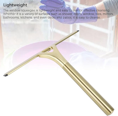 CHICIRIS 304 Stainless Steel Shower Squeegee, All Purpose Bathroom Cleaner Tool for Shower Glass Door Tile Wall Mirror Car, with Silicone Wiper and Suction Cup Hook (Gold)
