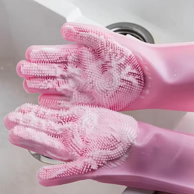 Silicone Dishwashing Gloves, Reusable Kitchen Gloves for Washing Dishes, Cleaning Brush for Kitchen Tasks, Hand Skin Protection