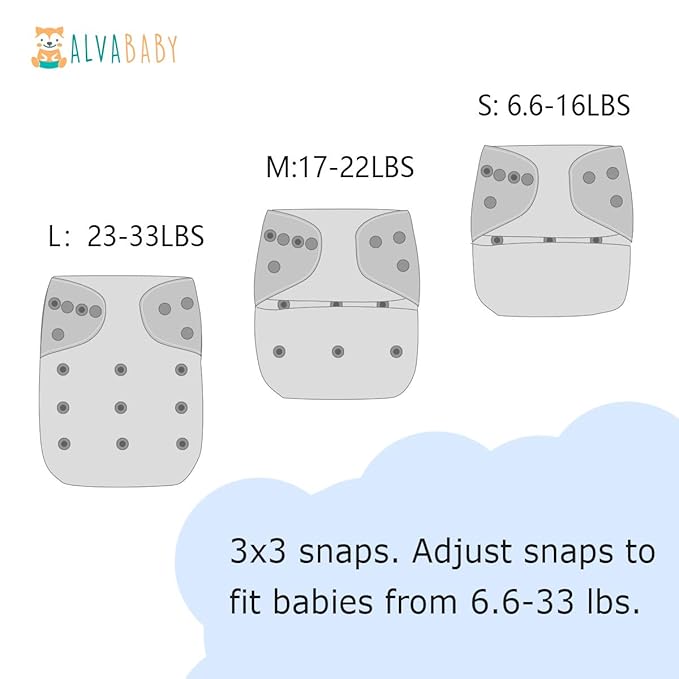 ALVABABY Baby Cloth Diaper 6 Pack with 12 Inserts One Size Cloth Diaper Covers Adjustable Washable Reusable for Baby Girls and Boys