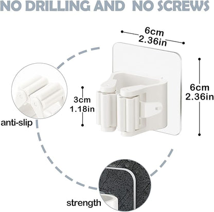3-H 8-Pack Self Adhesive Broom Holder Wall Mount - Heavy Duty No Drill Broom Organizer for Garage Closet Kitchen, Plastic Storage Rack for Brooms Mops Tools, Peel and Stick Adhesive,Beige White