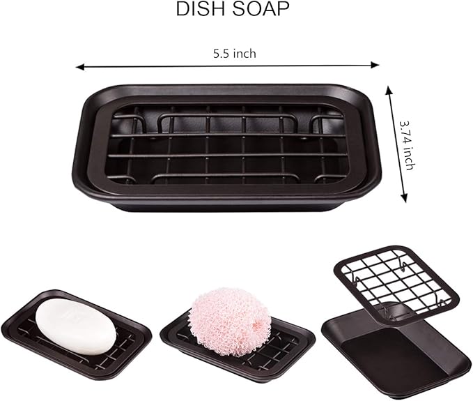 Kitchen and Bathroom Soap Dish Tray - Metal 2-Piece Soap Dish Tray with Drainage Grid and Holder for Kitchen Sink Countertops to Store Soap, Sponges, Scrubbers - Rust Resistant - 2 Pack (Bronze)