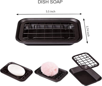 Kitchen and Bathroom Soap Dish Tray - Metal 2-Piece Soap Dish Tray with Drainage Grid and Holder for Kitchen Sink Countertops to Store Soap, Sponges, Scrubbers - Rust Resistant - 2 Pack (Bronze)