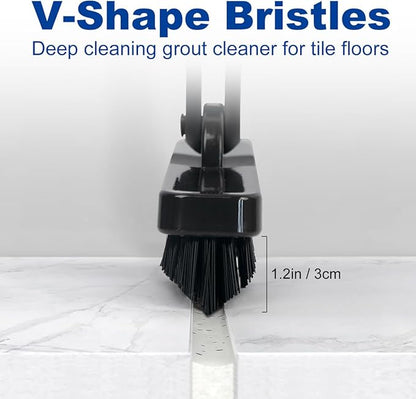 CELOX Tile Grout Brush with Long Handle, Grout Cleaner Brush for Tile Floors, for Shower Tile, for Cleaning Grout, Matte Black