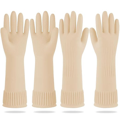 Mamison 2 Pairs Reusable Waterproof Household Dishwashing Cleaning Rubber Gloves, Non-Slip Kitchen Glove (Ivory, Medium (Pack of 2))