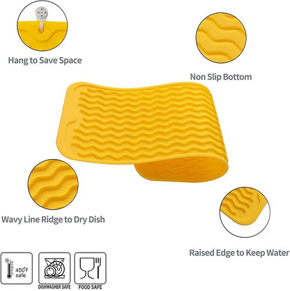 MicoYang Silicone Dish Drying Mat for Multiple Usage,Easy clean,Eco-friendly,Heat-resistant Silicone Mat for Kitchen Counter,Sink,Bar,Bottle,or Cup Yellow M 17 inches x 6 inches