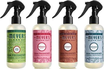 Mrs. MEYER'S CLEAN DAY Room Freshener 4 Pack Variety Pack, Iowa Pine, Peppermint, Gingerbread, Snowdrop, 8 Fl Oz Each, 1 CT
