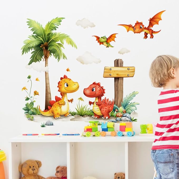 Wall Stickers Decals Kids Peel and Stick Removable for Nursery Kids Bedroom Living Room décor Boys Playroom (Little Dinosaurs)