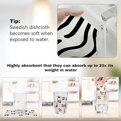 6 Pack Swedish Dishcloths for Kitchen, Reusable Dish Cloths Towels, Washable Absorbent Cellulose Sponge Cloths No Odor, Kitchen Essentials for Dish Washing Cleaning