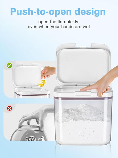 LivLab Mker 4 Pack Laundry Detergent Dispenser with One-Press Lid, Clear PET Powder container with Measuring Cup, Pods container set of 4