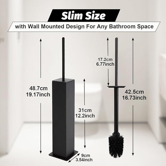 BGL Toilet Brush with Holder Set Matte Black Aluminium Standing for Bathroom Toilet Bowl Cleaner Brush and Holder Set, Square Design