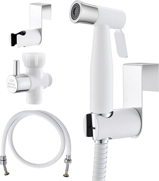 Purrfectzone Bidet Sprayer for Toilet, Bidet Sprayer for Feminine Wash, Premium Stainless Steel Jet Spray for Toilet, Wall-Mounted or Toilet Tank Mounted - White/Chrome