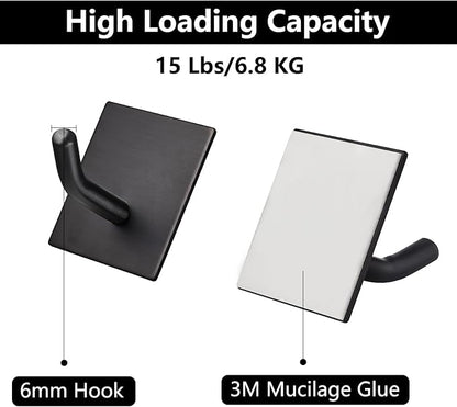 FOMANSH Heavy Duty Adhesive Hooks, Stick on Wall Adhesive Hangers, Strong Stainless Steel Holder, Self Adhesive Hooks for Kitchen Bathroom Home Door Towel Coat Key Robe 6 Packs Black