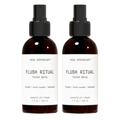 Muse Apothecary Flush Ritual - Aromatic & Refreshing Toilet Spray, Use Before You Go, 4 oz, Infused with Natural Essential Oils - Bergamot + French Lavender + Sandalwood, 2 Pack