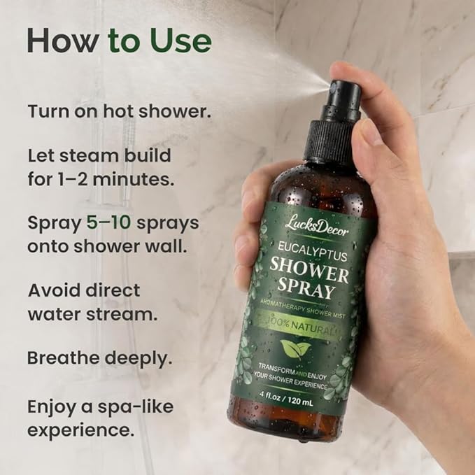 Eucalyptus Shower Spray 8oz – Aromatherapy Shower Mist, Spa and Sauna Inspired Shower Steamer Alternative for Refreshing, Relaxing Showers - Bath Oil Spray Eucalyptus Essential Oil