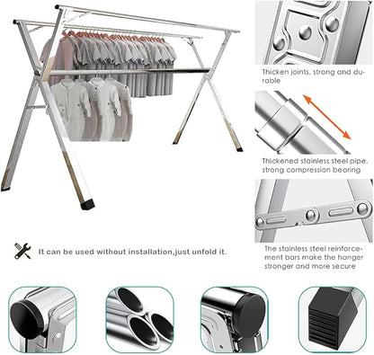 AIODE Clothes Drying Rack for Laundry Foldable, 79 inch Stainless Steel Pool Towel Rack Outdoor Free Standing Clothing Hanger Indoor