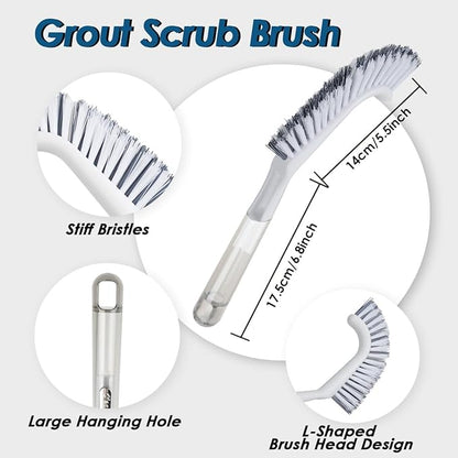 3 Pack Heavy Duty Shower Cleaning Brush Set, Stiff Bristles Grout Brush, Scrub Brushes for Cleaning Bathroom, Shower, Tile, Tub, Grout, Carpet, Floor (Crystal Gray)