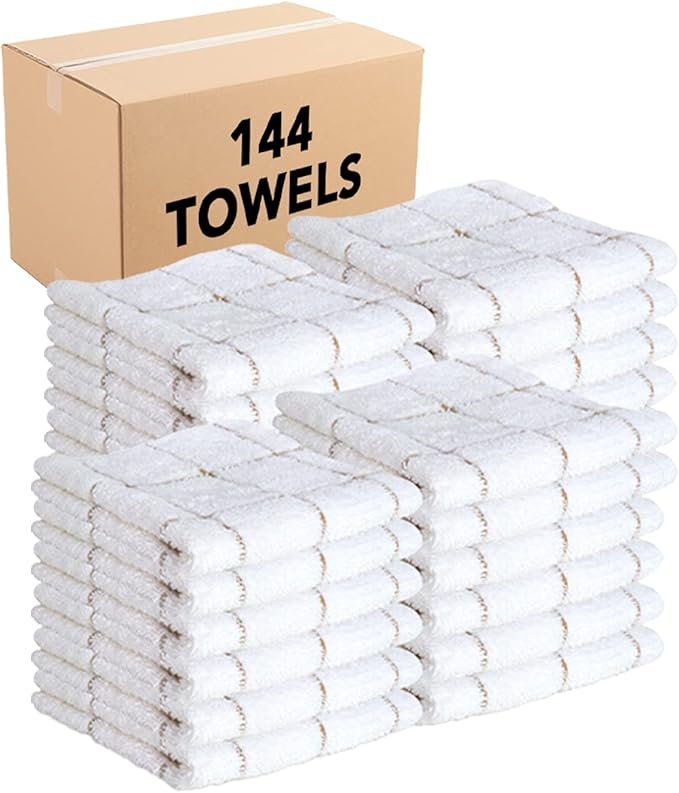 Arkwright Dish Towels for Kitchen - (Bulk Case of 144) Soft, 100% Cotton Terry Dishcloths, Highly Absorbent & Quick Dry, Washcloths for Washing, Drying, and Cleaning Dishes, 12 x 12 in, Tan