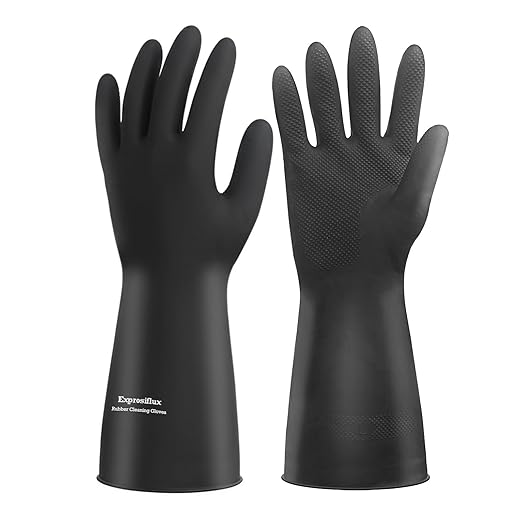 Thick Rubber Cleaning Gloves - 2 Pairs Black Rubber Gloves for Dishwashing Medium, Non-Slip Kitchen Gloves for Washing Dishes, Reusable Cleaning Gloves, Waterproof, Heavy-Duty (2P,M)