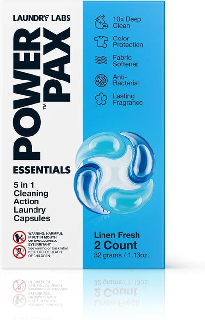 PowerPax 5-in-1 Commercial Laundry Detergent Capsules for Vending Machine, Linen Fresh, 100 Count in 2 Packs – Stain Remover, Color Booster, Fabric Softener for Coin Vend Laundromat Supplies