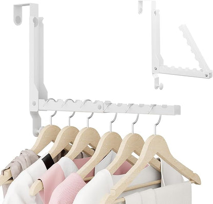 BAKON Over The Door Hangers, Over Door Hooks for Hanging, Small Space Dual Folding Portable Over Door Clothes Hanger for Clothes, Hats, Bags and Towels. (1, White(Update))