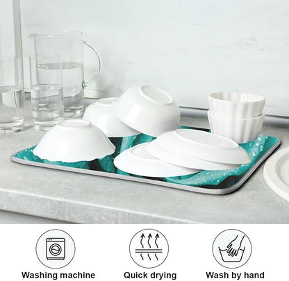Super Absorbent Dish Drying Mat, Microfiber Fast-Drying Dish Mat, 16" x 18", Kitchen Dish Drying Pad Hipster Turquoise Rose Petals