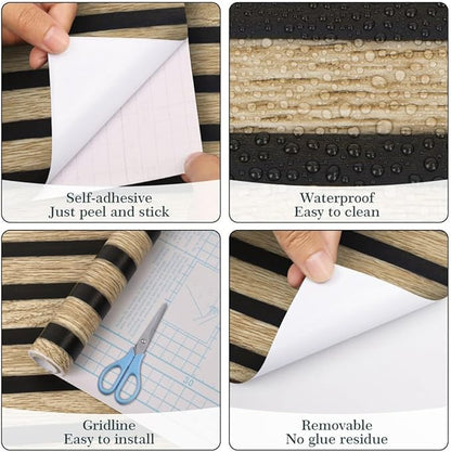 Arthome 17''x120'' Wood Slat Wallpaper,Peel and Stick Self Adhesive Wood Wallpaper PVC Vinyl Decorative Removable Wallpaper Waterproof Faux Wood Grating Stripe Contact Paper for Living Room Bedroom