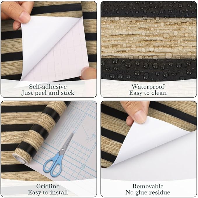 Arthome 17''x393'' Wood Slat Wallpaper,Peel and Stick Self Adhesive Wood Wallpaper PVC Vinyl Decorative Removable Wallpaper Waterproof Faux Wood Grating Stripe Contact Paper for Living Room Bedroom