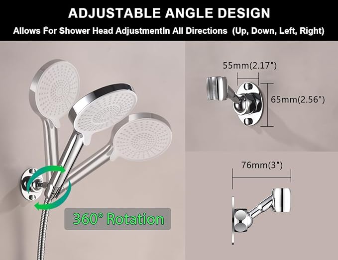 Adjustable Shower Head Holder Wall Mount, Solid Brass Handheld Shower Bracket with Screw Mount for Most Sprayers, Shower Wand Holder, Pivot Ball Joint Design(Chrome Finish)